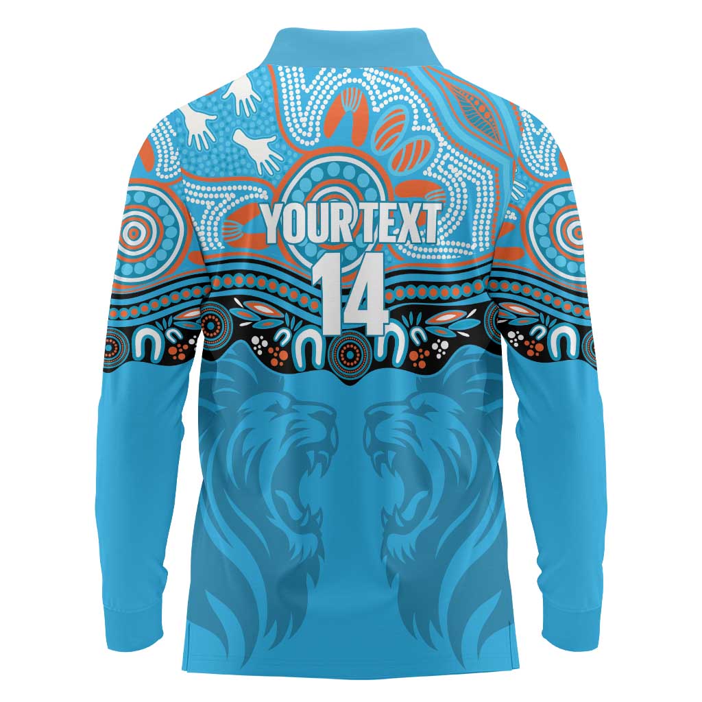 Northern Pride Rugby Custom Long Sleeve Polo Shirt Roaring Lion Aboriginal Art - Aussie Hoodie