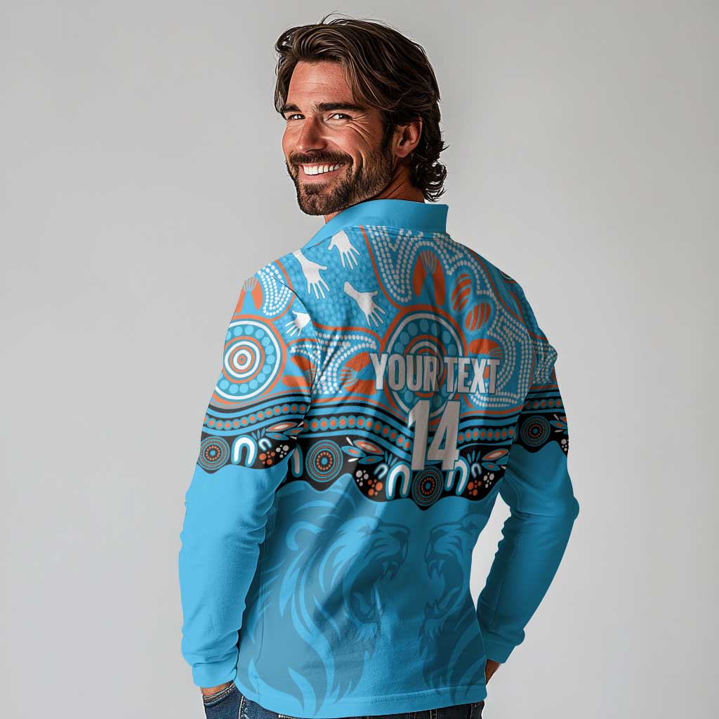 Northern Pride Rugby Custom Long Sleeve Polo Shirt Roaring Lion Aboriginal Art - Aussie Hoodie