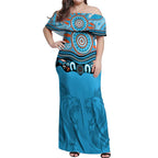Northern Pride Rugby Custom Off Shoulder Maxi Dress Roaring Lion Aboriginal Art - Aussie Hoodie