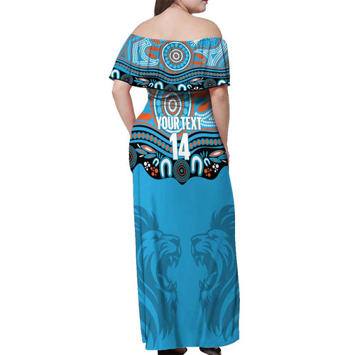 Northern Pride Rugby Custom Off Shoulder Maxi Dress Roaring Lion Aboriginal Art - Aussie Hoodie