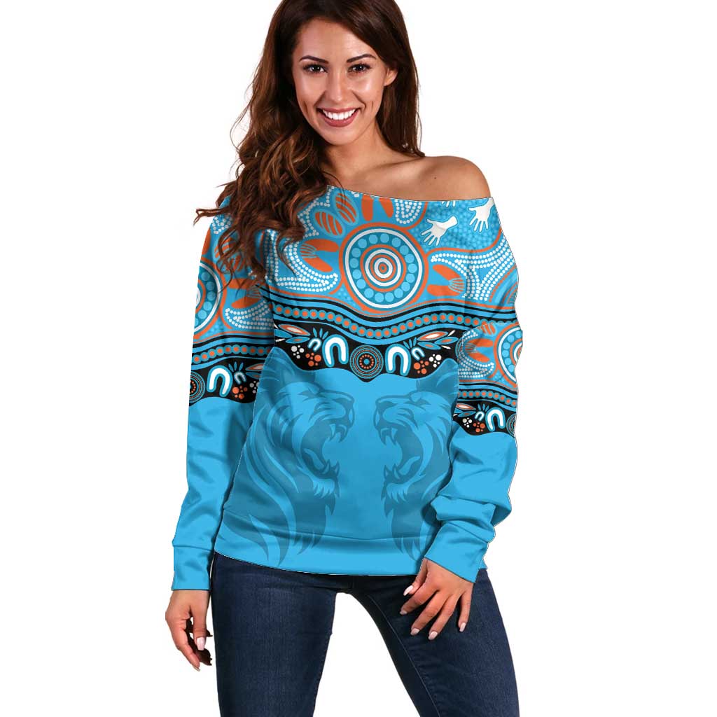 Northern Pride Rugby Custom Off Shoulder Sweater Roaring Lion Aboriginal Art - Aussie Hoodie