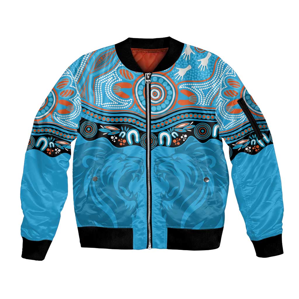 Northern Pride Rugby Custom Sleeve Zip Bomber Jacket Roaring Lion Aboriginal Art - Aussie Hoodie