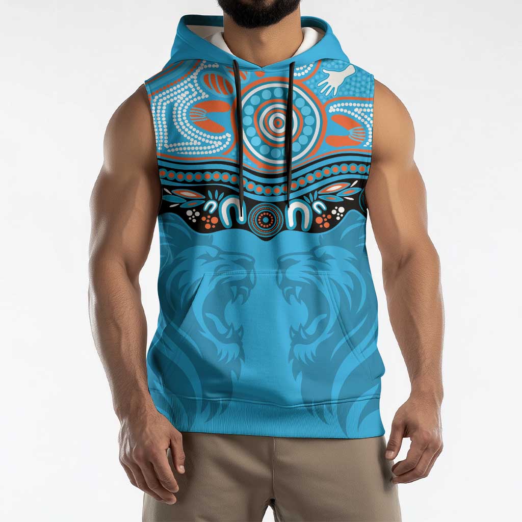 Northern Pride Rugby Custom Sleeveless Hoodie Roaring Lion Aboriginal Art - Aussie Hoodie