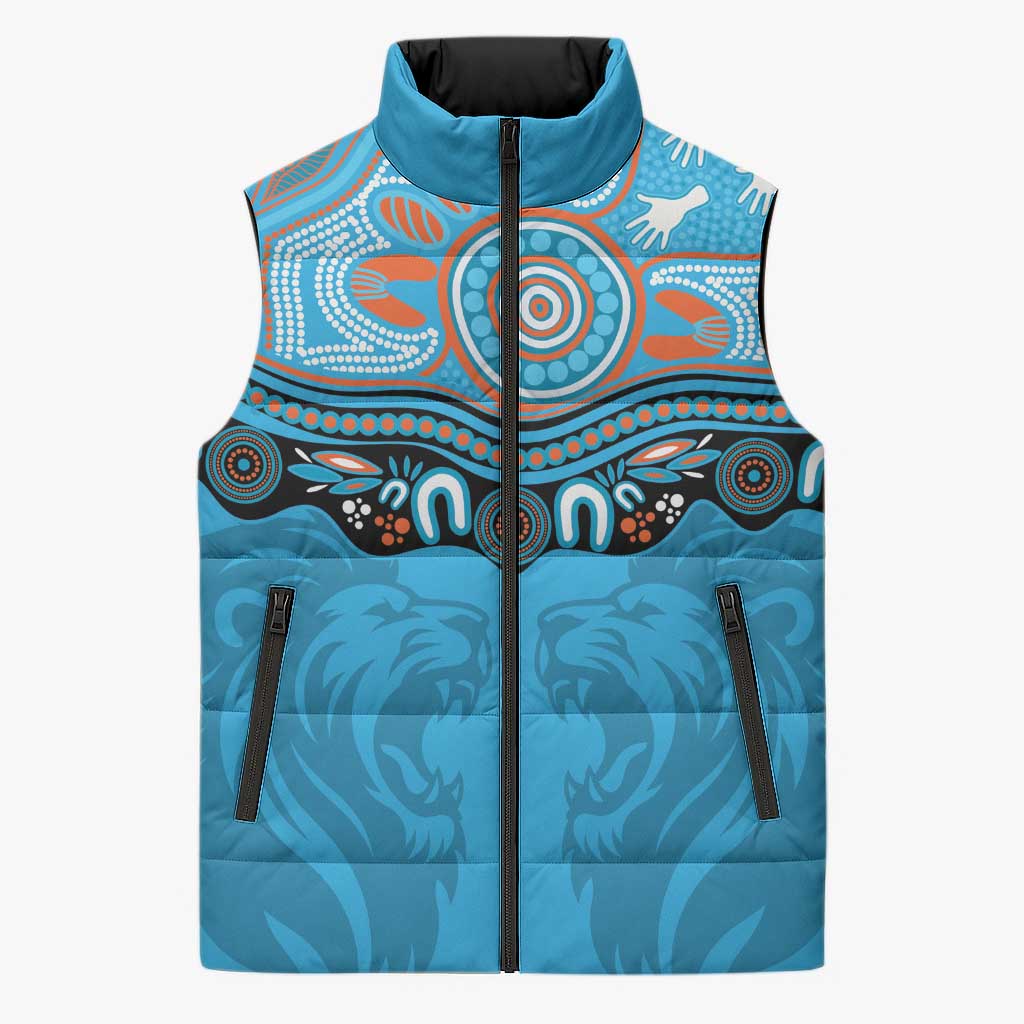 Northern Pride Rugby Custom Sleeveless Puffer Jacket Roaring Lion Aboriginal Art - Aussie Hoodie