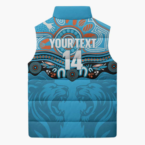 Northern Pride Rugby Custom Sleeveless Puffer Jacket Roaring Lion Aboriginal Art - Aussie Hoodie