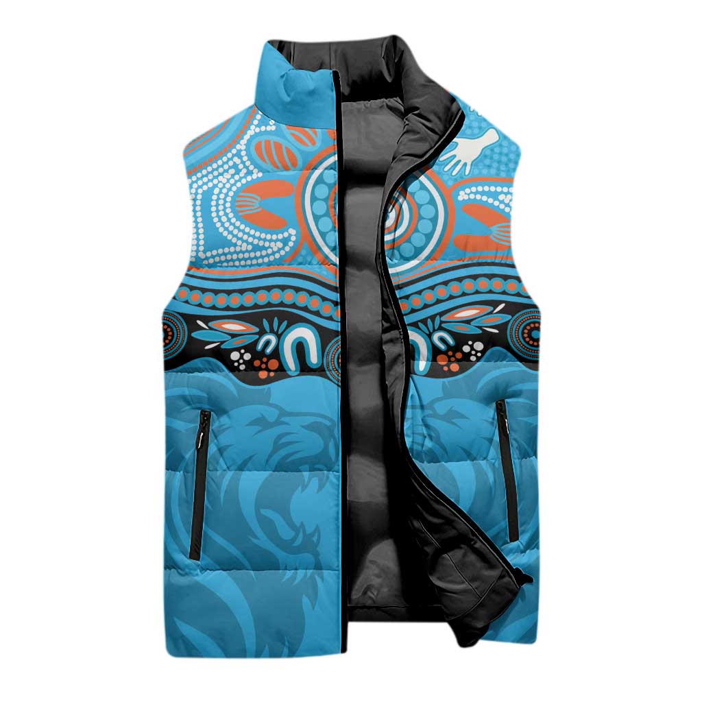 Northern Pride Rugby Custom Sleeveless Puffer Jacket Roaring Lion Aboriginal Art - Aussie Hoodie