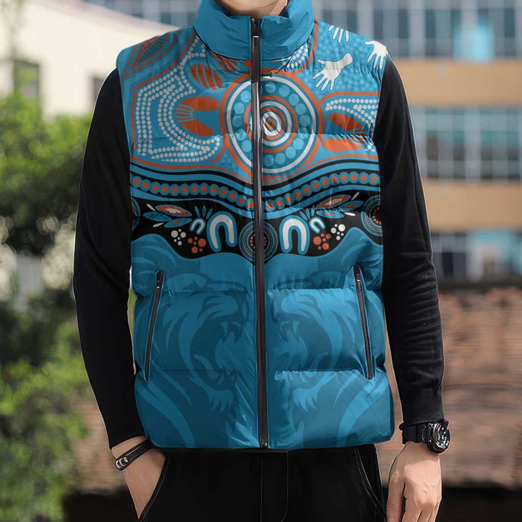 Northern Pride Rugby Custom Sleeveless Puffer Jacket Roaring Lion Aboriginal Art - Aussie Hoodie