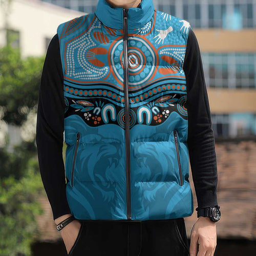 Northern Pride Rugby Custom Sleeveless Puffer Jacket Roaring Lion Aboriginal Art - Aussie Hoodie