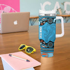 Northern Pride Rugby Custom Tumbler With Handle Roaring Lion Aboriginal Art - Aussie Hoodie