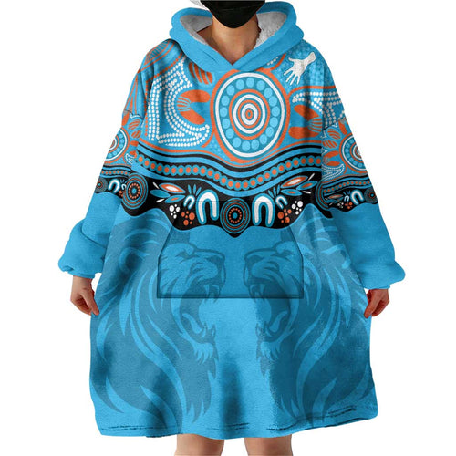 Northern Pride Rugby Custom Wearable Blanket Hoodie Roaring Lion Aboriginal Art - Aussie Hoodie