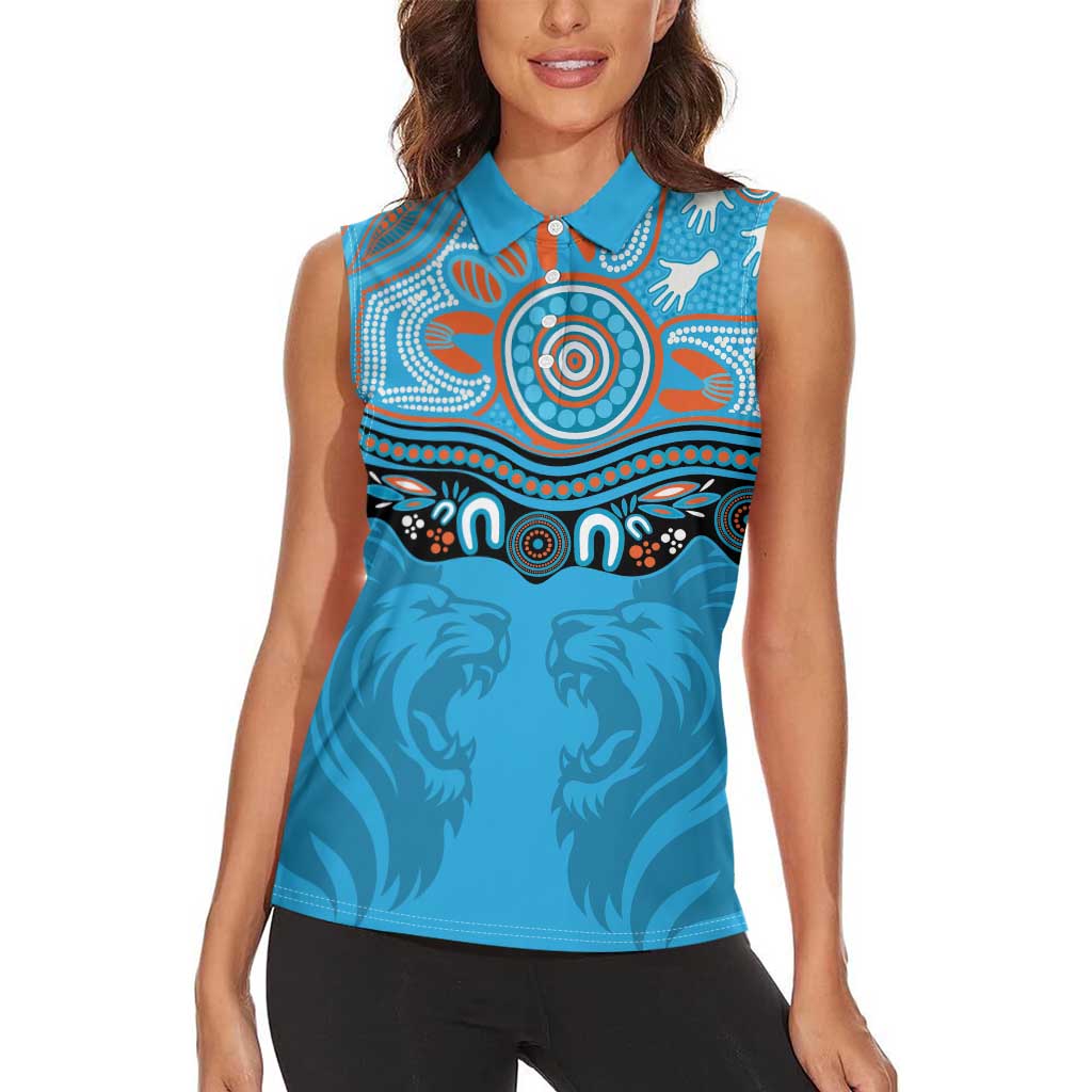 Northern Pride Rugby Custom Women Sleeveless Polo Shirt Roaring Lion Aboriginal Art - Aussie Hoodie