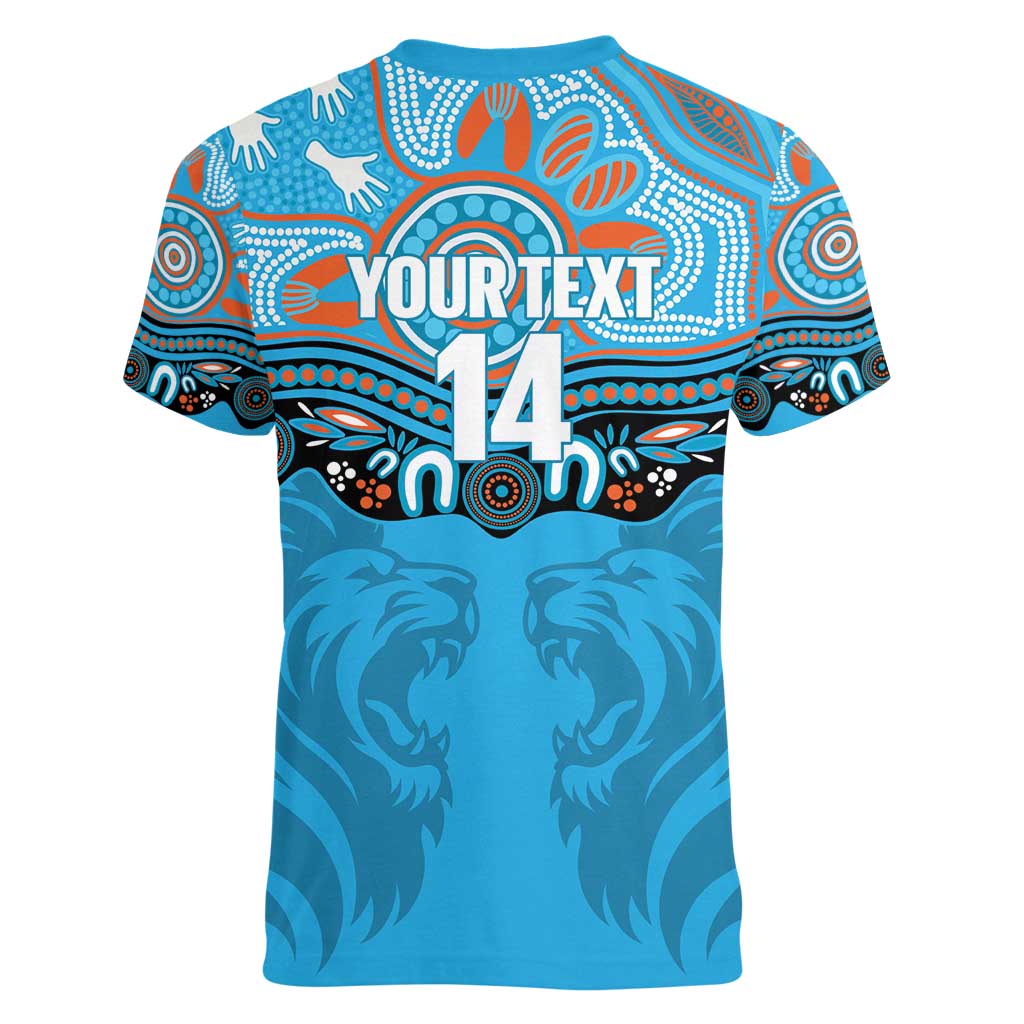 Northern Pride Rugby Custom Women V-Neck T-Shirt Roaring Lion Aboriginal Art - Aussie Hoodie