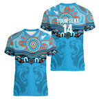 Northern Pride Rugby Custom Women V-Neck T-Shirt Roaring Lion Aboriginal Art - Aussie Hoodie