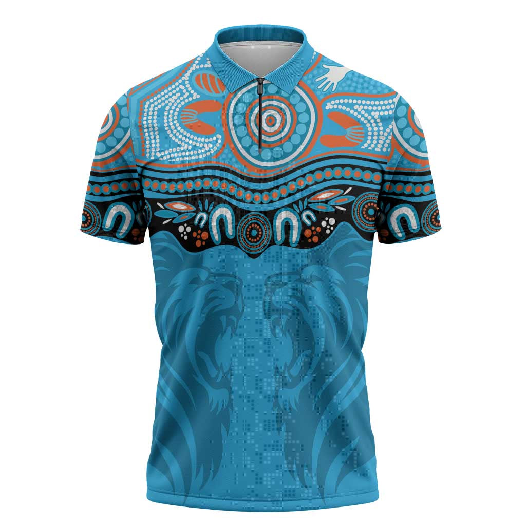 Northern Pride Rugby Custom Zipper Polo Shirt Roaring Lion Aboriginal Art - Aussie Hoodie