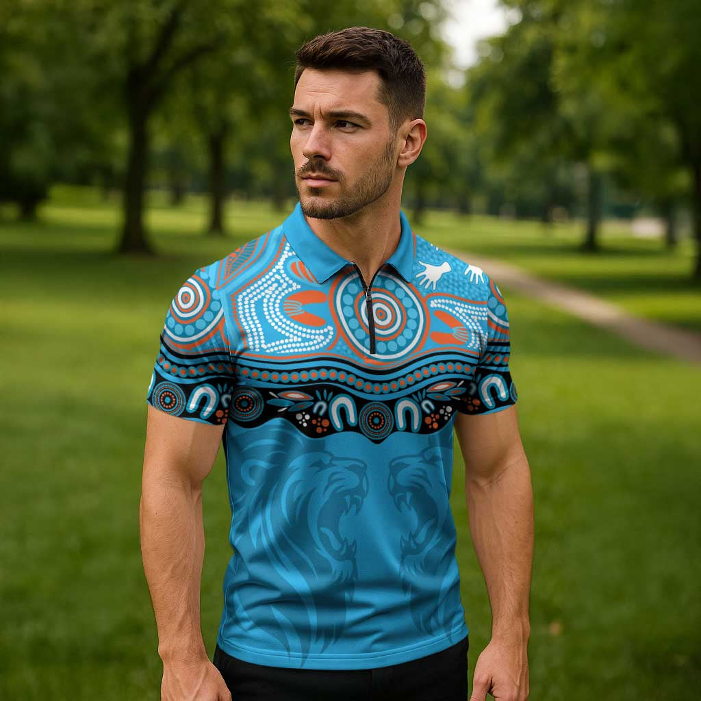 Northern Pride Rugby Custom Zipper Polo Shirt Roaring Lion Aboriginal Art - Aussie Hoodie