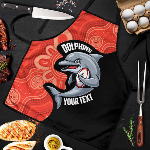 Redcliffe Rugby Custom Apron Go Dolphins Aboriginal Art - Aussie Hoodie