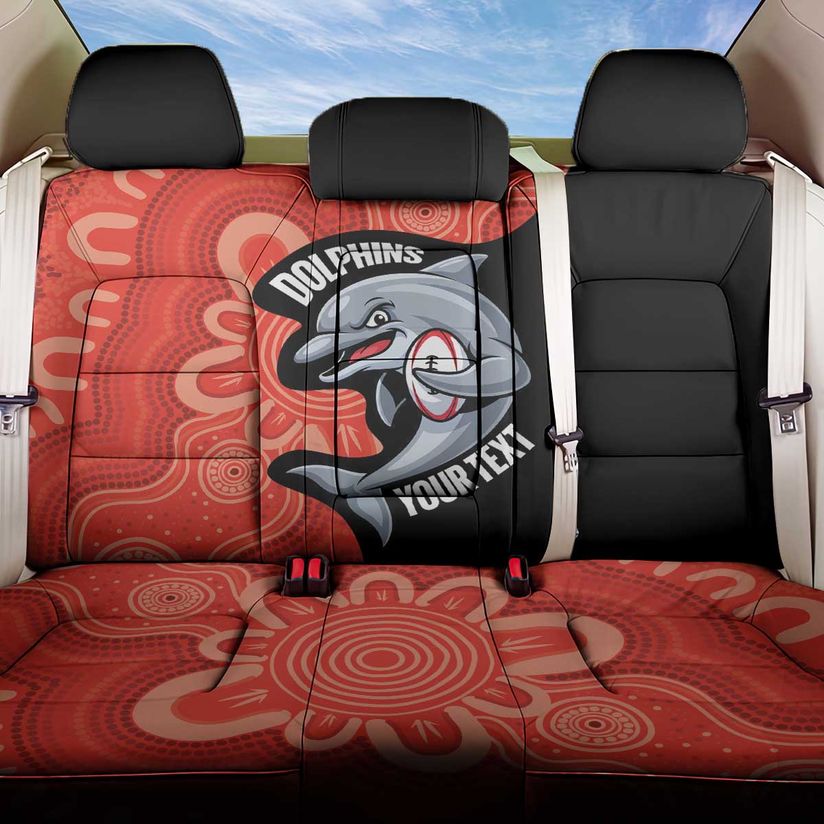 Redcliffe Rugby Custom Back Car Seat Cover Go Dolphins Aboriginal Art - Aussie Hoodie