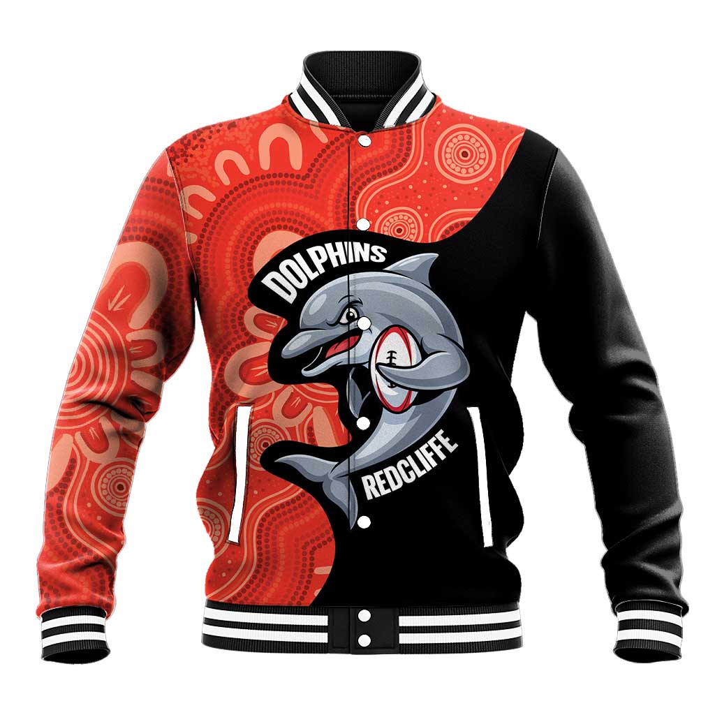 Redcliffe Rugby Custom Baseball Jacket Go Dolphins Aboriginal Art - Aussie Hoodie