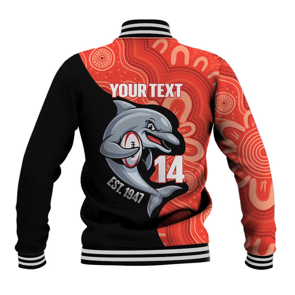 Redcliffe Rugby Custom Baseball Jacket Go Dolphins Aboriginal Art - Aussie Hoodie