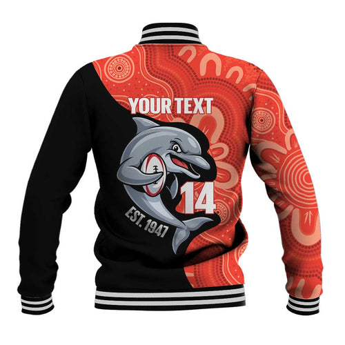 Redcliffe Rugby Custom Baseball Jacket Go Dolphins Aboriginal Art - Aussie Hoodie