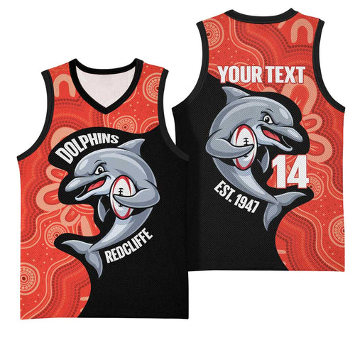 Redcliffe Rugby Custom Basketball Jersey Go Dolphins Aboriginal Art - Aussie Hoodie
