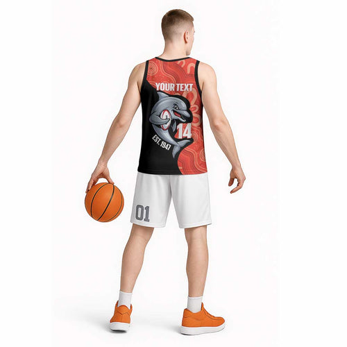 Redcliffe Rugby Custom Basketball Jersey Go Dolphins Aboriginal Art - Aussie Hoodie