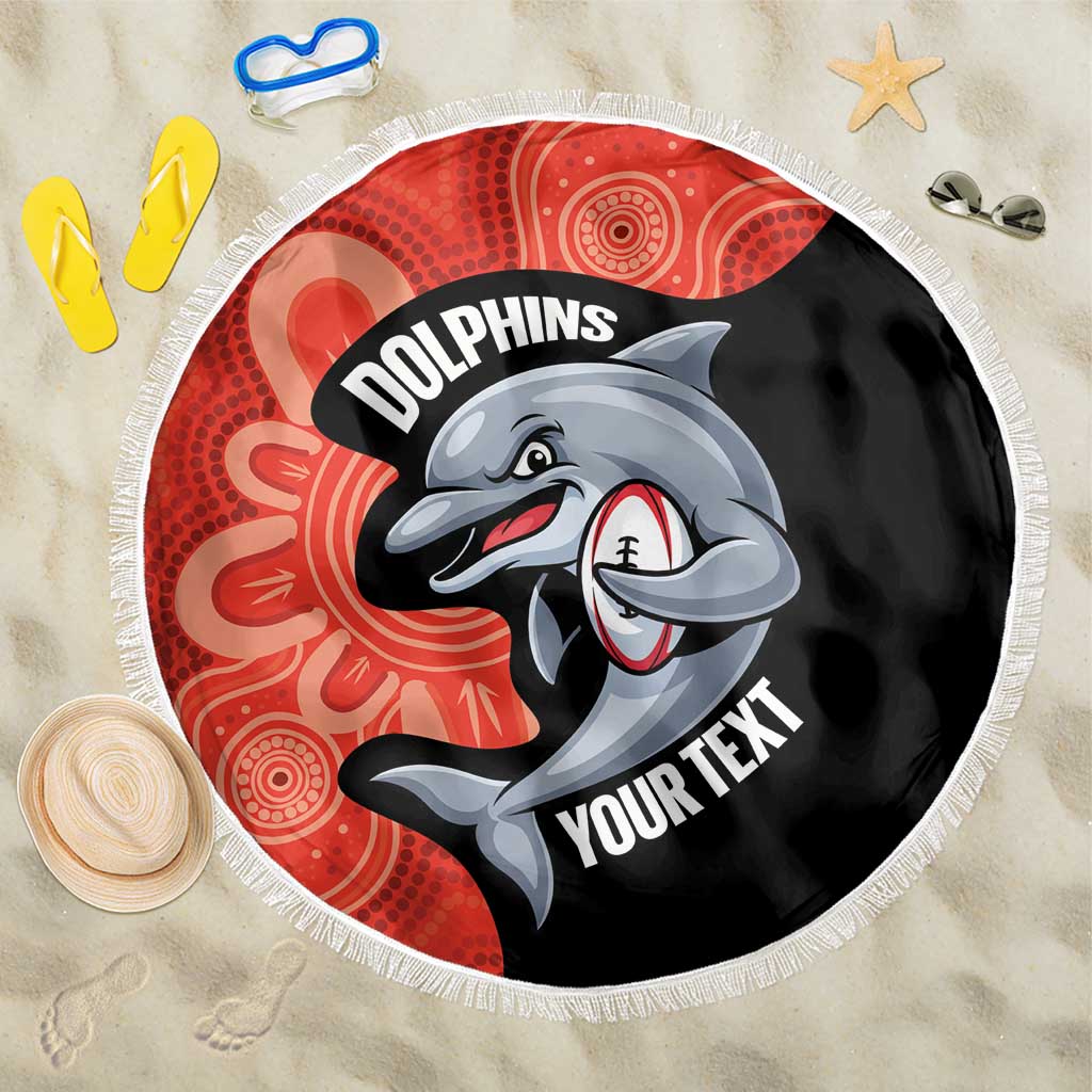 Redcliffe Rugby Custom Beach Blanket Go Dolphins Aboriginal Art - Aussie Hoodie
