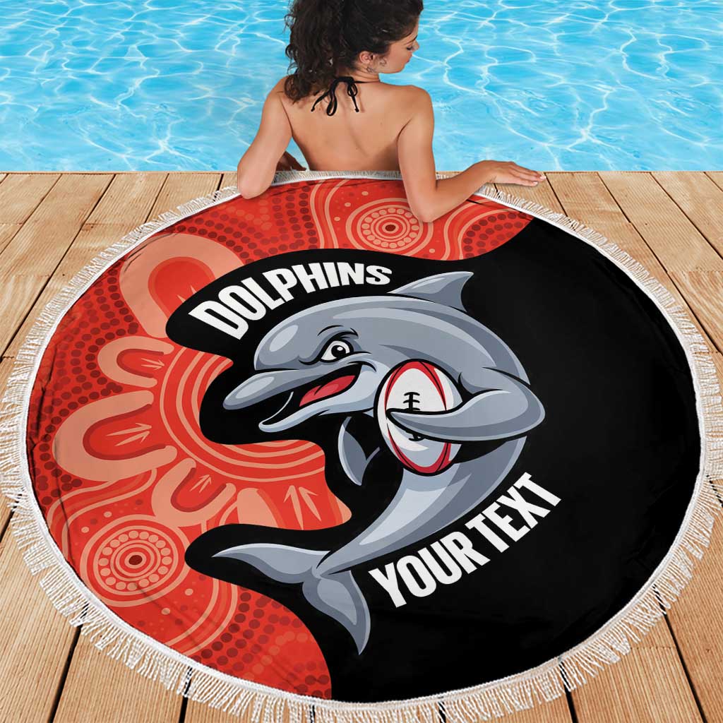 Redcliffe Rugby Custom Beach Blanket Go Dolphins Aboriginal Art - Aussie Hoodie