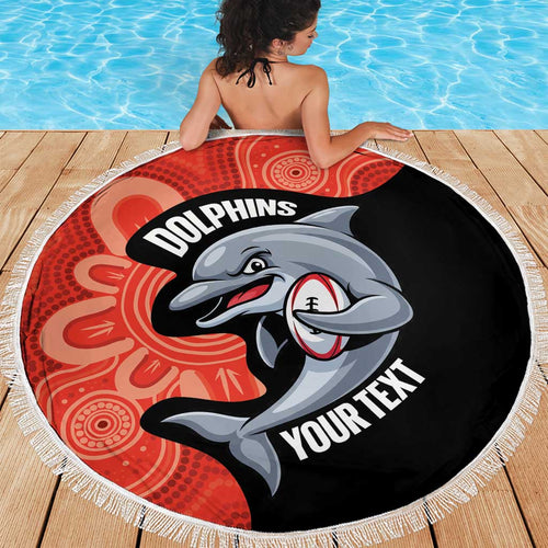Redcliffe Rugby Custom Beach Blanket Go Dolphins Aboriginal Art - Aussie Hoodie