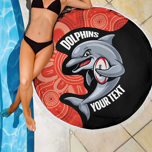 Redcliffe Rugby Custom Beach Blanket Go Dolphins Aboriginal Art - Aussie Hoodie