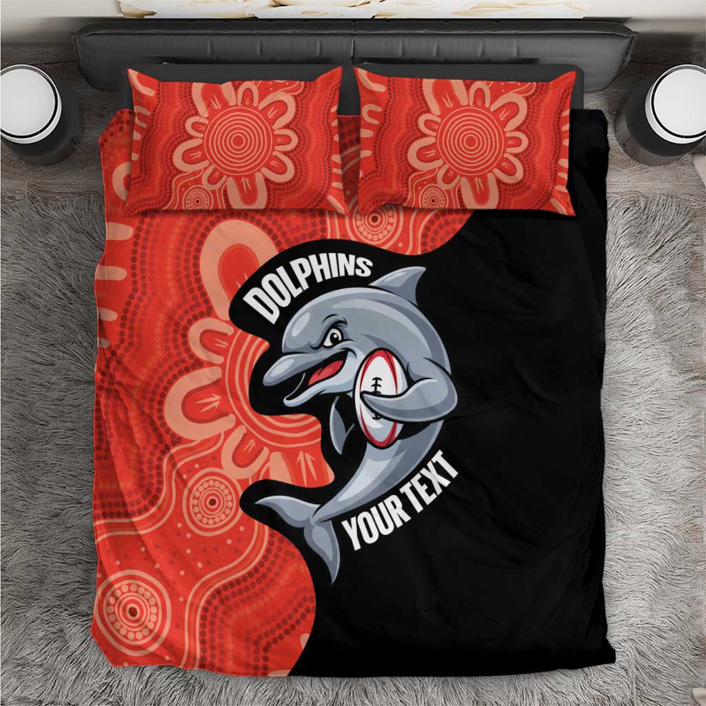 Redcliffe Rugby Custom Bedding Set Go Dolphins Aboriginal Art - Aussie Hoodie
