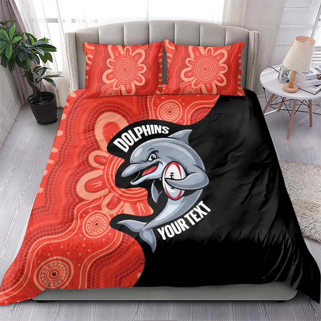 Redcliffe Rugby Custom Bedding Set Go Dolphins Aboriginal Art - Aussie Hoodie