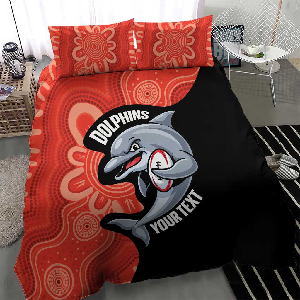 Redcliffe Rugby Custom Bedding Set Go Dolphins Aboriginal Art - Aussie Hoodie