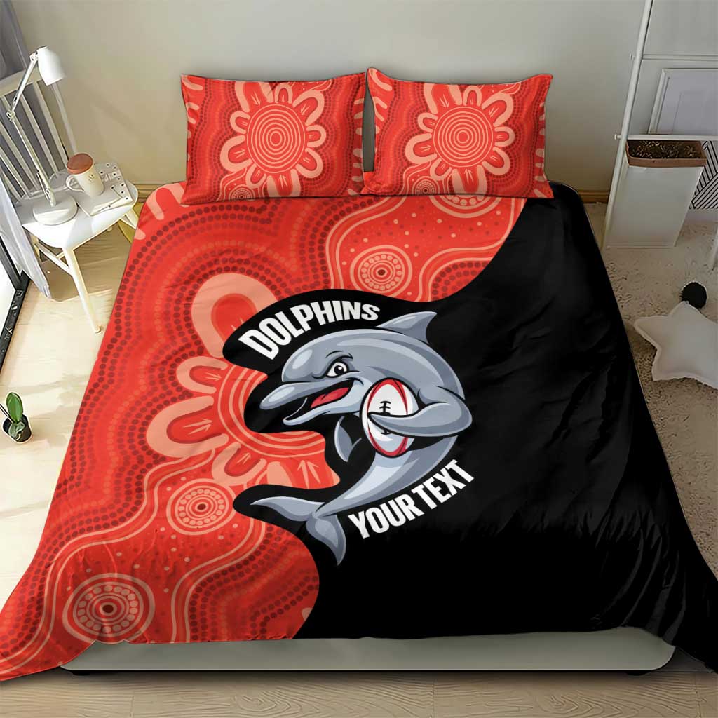 Redcliffe Rugby Custom Bedding Set Go Dolphins Aboriginal Art - Aussie Hoodie
