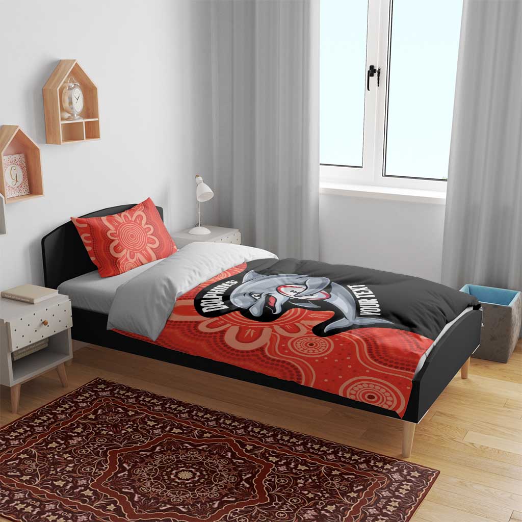 Redcliffe Rugby Custom Bedding Set Go Dolphins Aboriginal Art - Aussie Hoodie