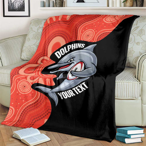 Redcliffe Rugby Custom Blanket Go Dolphins Aboriginal Art - Aussie Hoodie