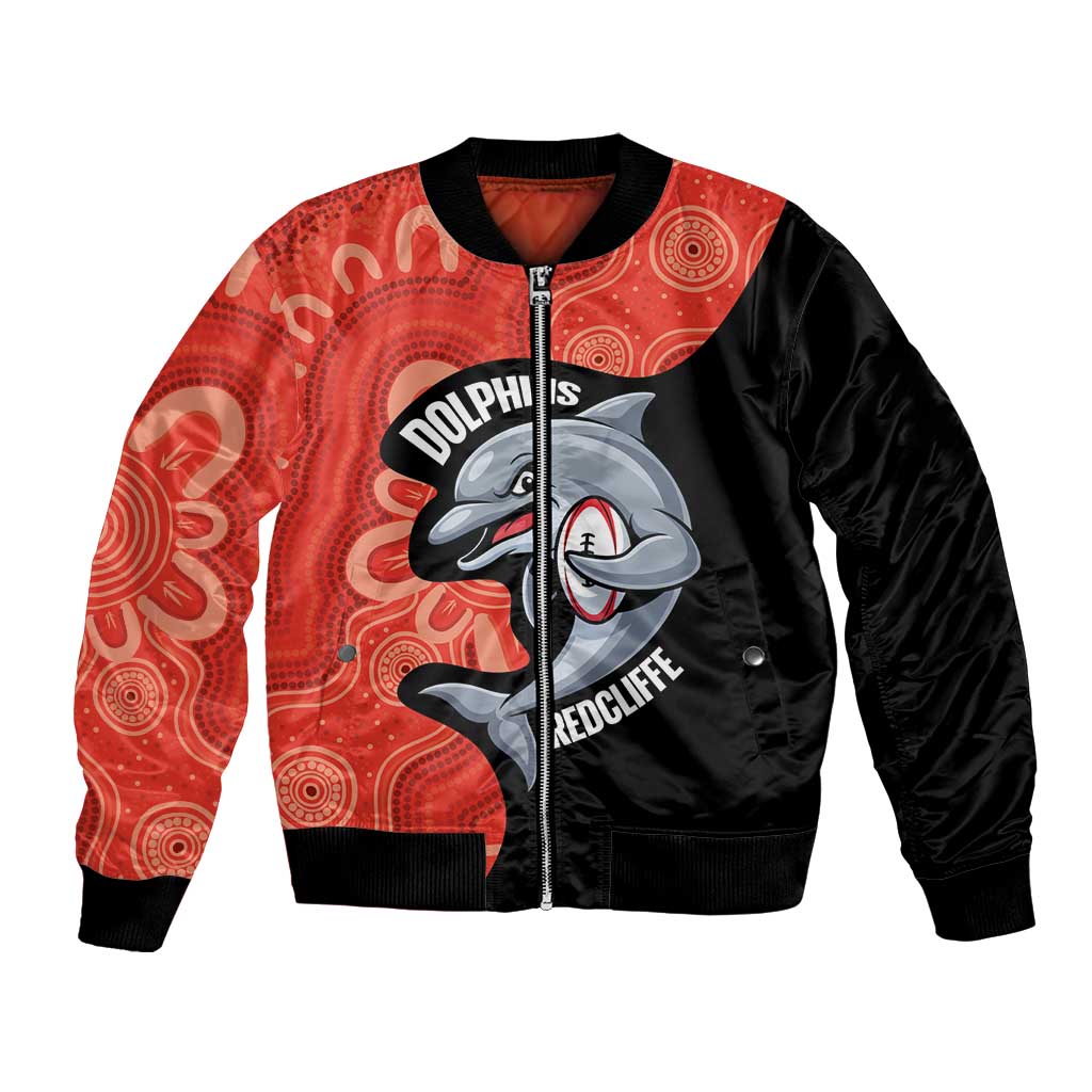 Redcliffe Rugby Custom Bomber Jacket Go Dolphins Aboriginal Art - Aussie Hoodie
