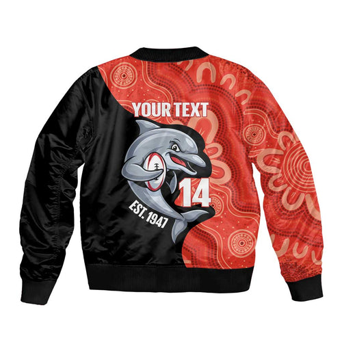 Redcliffe Rugby Custom Bomber Jacket Go Dolphins Aboriginal Art - Aussie Hoodie