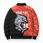 Redcliffe Rugby Custom Bomber Puffer Jacket Go Dolphins Aboriginal Art - Aussie Hoodie