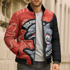 Redcliffe Rugby Custom Bomber Puffer Jacket Go Dolphins Aboriginal Art - Aussie Hoodie
