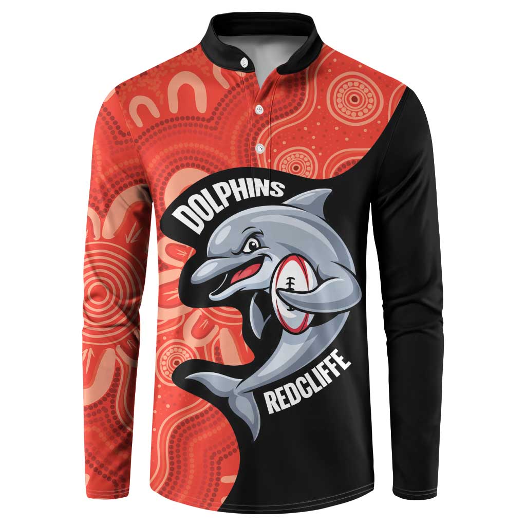 Redcliffe Rugby Custom Button Sweatshirt Go Dolphins Aboriginal Art - Aussie Hoodie