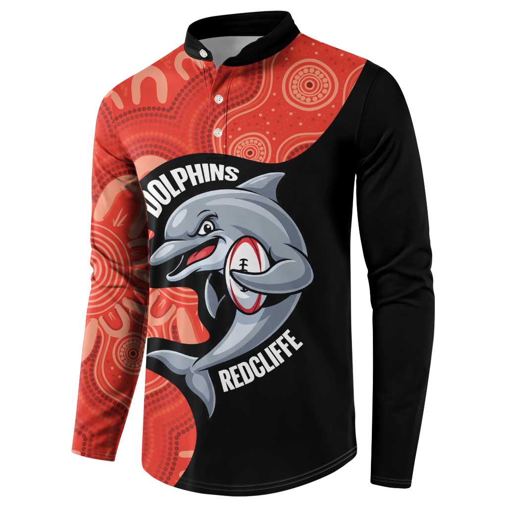 Redcliffe Rugby Custom Button Sweatshirt Go Dolphins Aboriginal Art - Aussie Hoodie