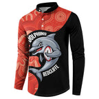 Redcliffe Rugby Custom Button Sweatshirt Go Dolphins Aboriginal Art - Aussie Hoodie