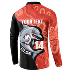 Redcliffe Rugby Custom Button Sweatshirt Go Dolphins Aboriginal Art - Aussie Hoodie