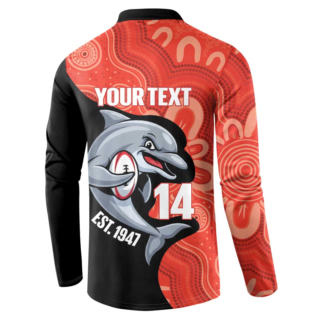 Redcliffe Rugby Custom Button Sweatshirt Go Dolphins Aboriginal Art - Aussie Hoodie