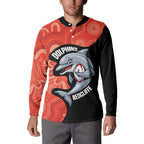 Redcliffe Rugby Custom Button Sweatshirt Go Dolphins Aboriginal Art - Aussie Hoodie