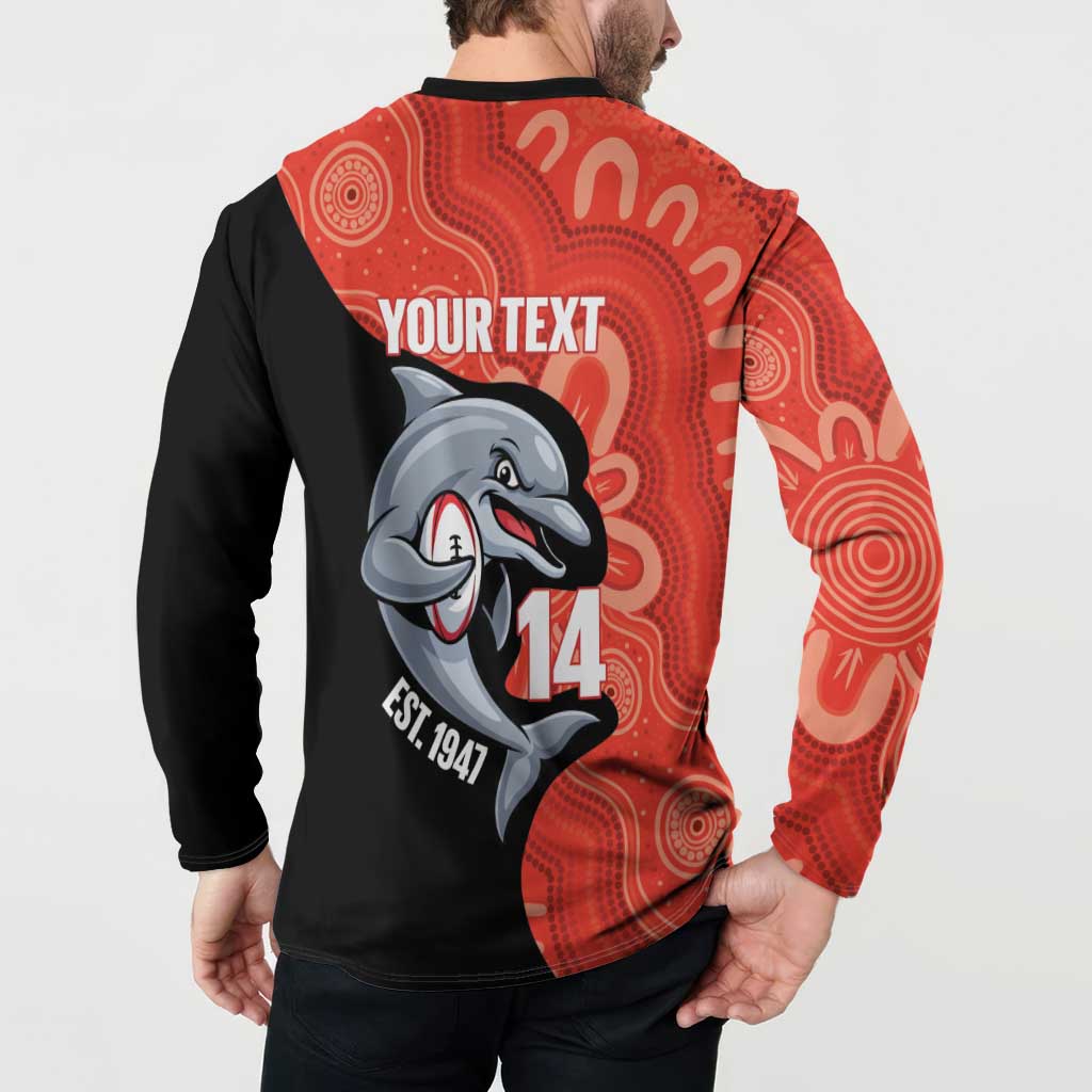 Redcliffe Rugby Custom Button Sweatshirt Go Dolphins Aboriginal Art - Aussie Hoodie