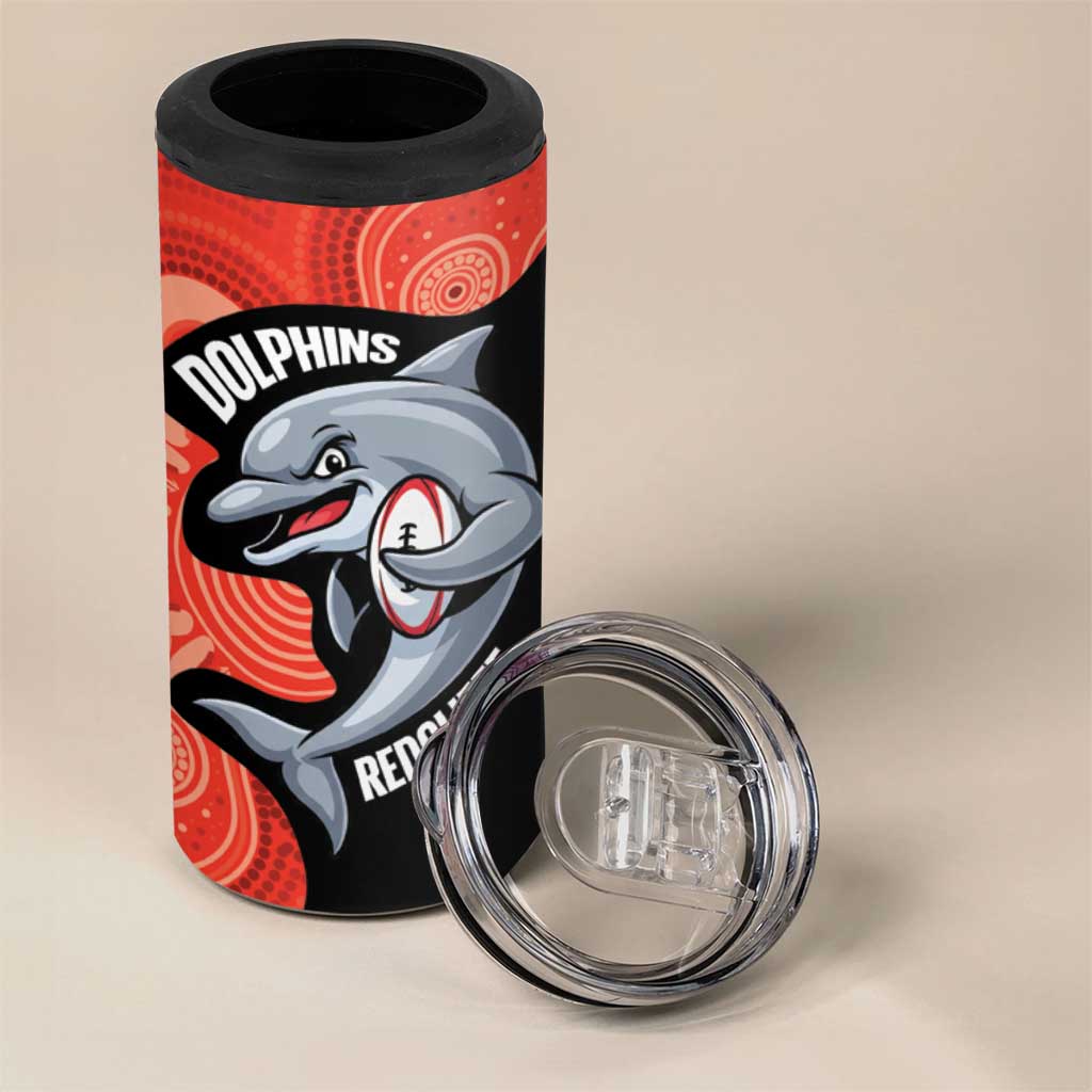 Redcliffe Rugby Custom 4 in 1 Can Cooler Tumbler Go Dolphins Aboriginal Art - Aussie Hoodie