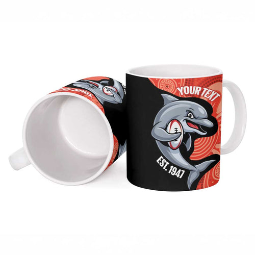 Redcliffe Rugby Custom Ceramic Mug Go Dolphins Aboriginal Art - Aussie Hoodie
