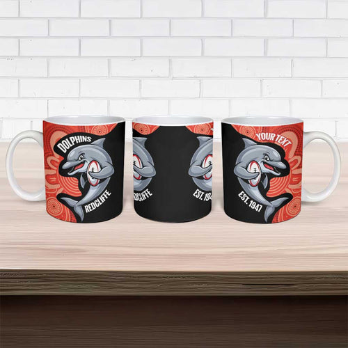 Redcliffe Rugby Custom Ceramic Mug Go Dolphins Aboriginal Art - Aussie Hoodie